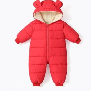 NWOT Cozy Red Baby Snowsuit with Ears